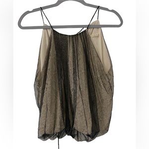 Mustard Seed sleeveless black and cream tulle and lace blouse.
